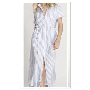 Faithful The Brand Gigi Striped High Low Maxi Shirt Dress Sz 8 Blue & White